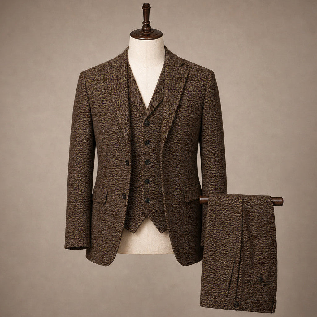 Bensor | Herringbone Waistcoat Classic Fit Coffee – Product Photo