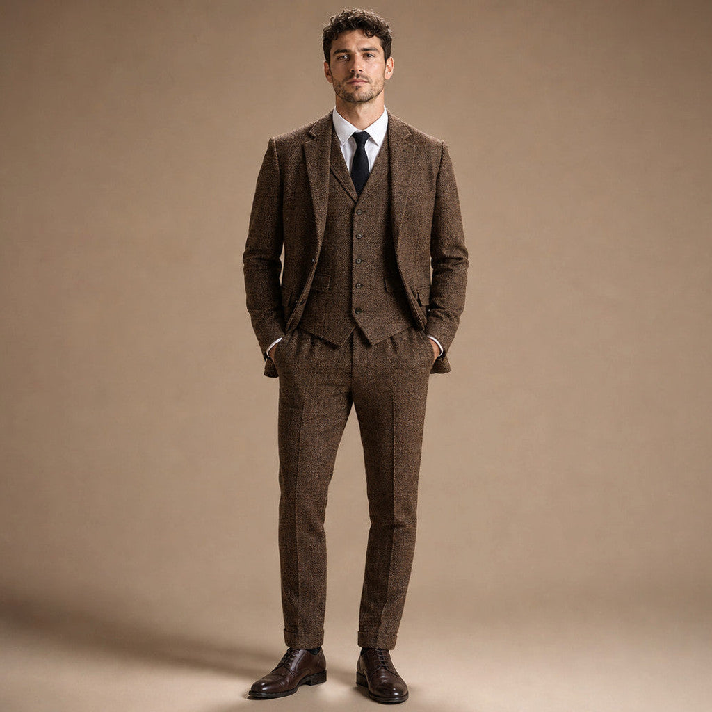 Bensor | Herringbone Waistcoat Classic Fit in Coffee – Premium Editorial