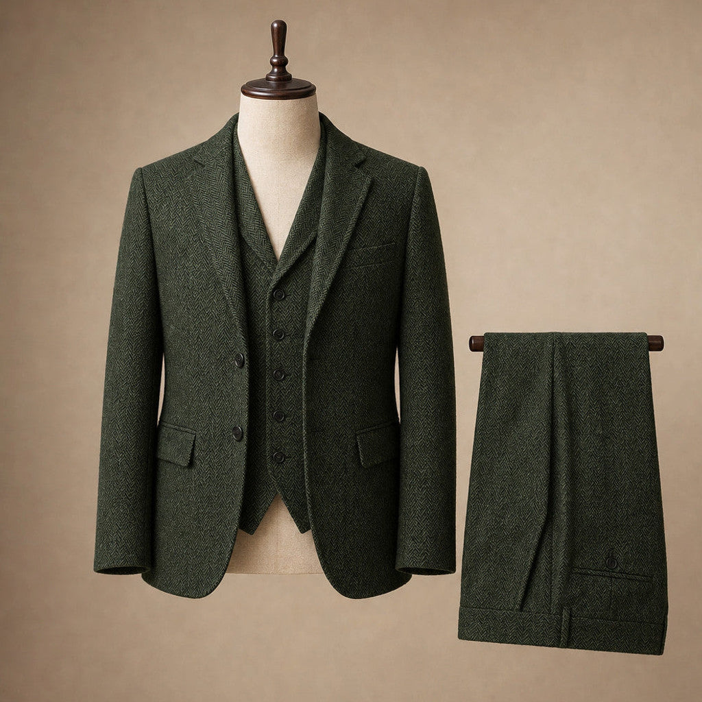 Bensor | Herringbone Waistcoat Classic Fit Dark Green – Product Photo
