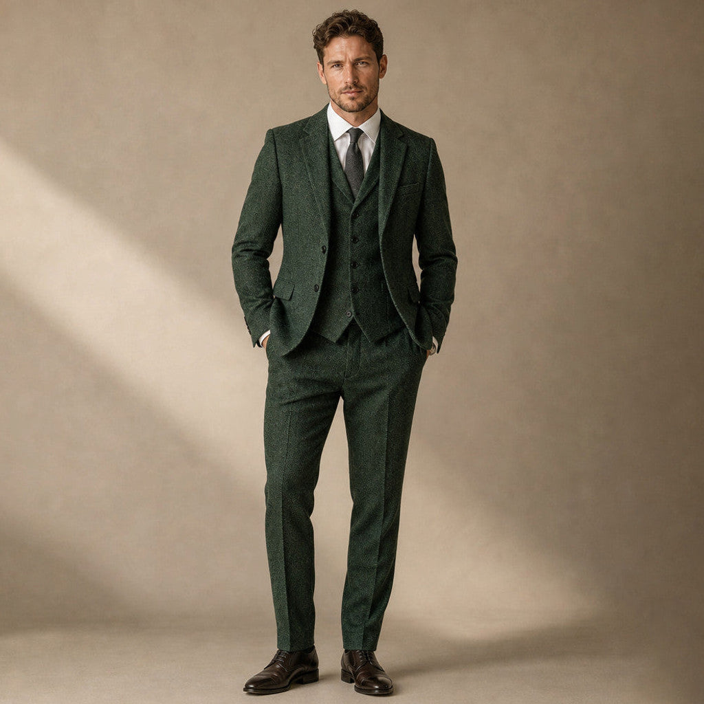 Bensor | Herringbone Waistcoat Classic Fit in Dark Green – Premium Editorial