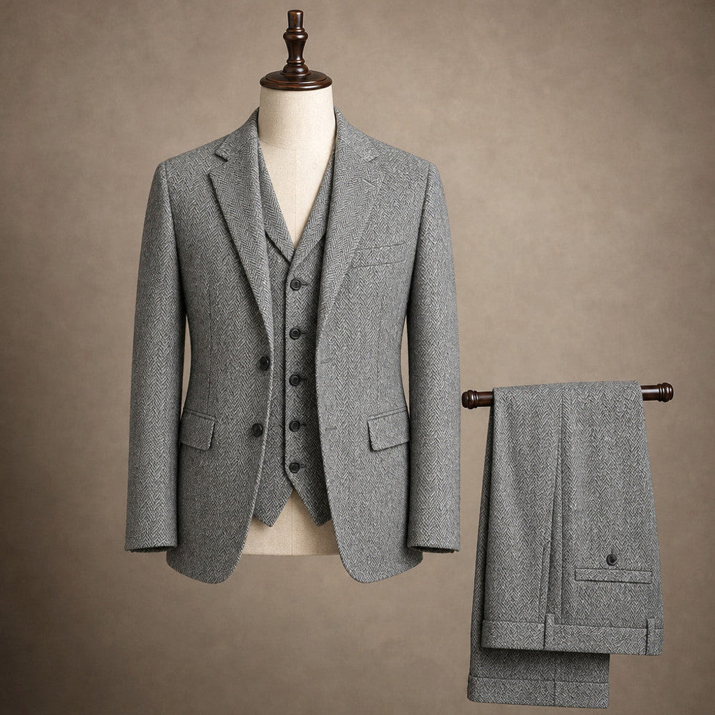 Bensor | Herringbone Waistcoat Classic Fit Grey – Product Photo
