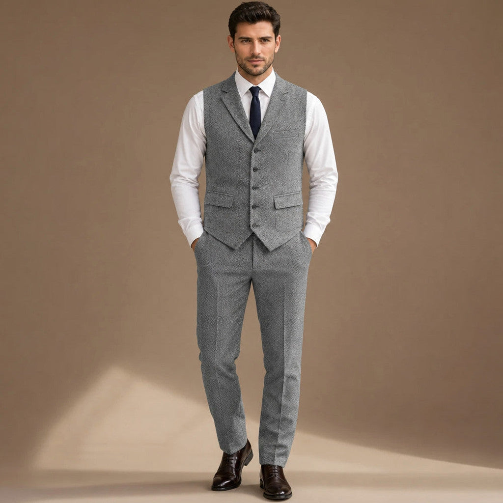 Bensor | Herringbone Waistcoat Classic Fit in Grey – Premium Editorial