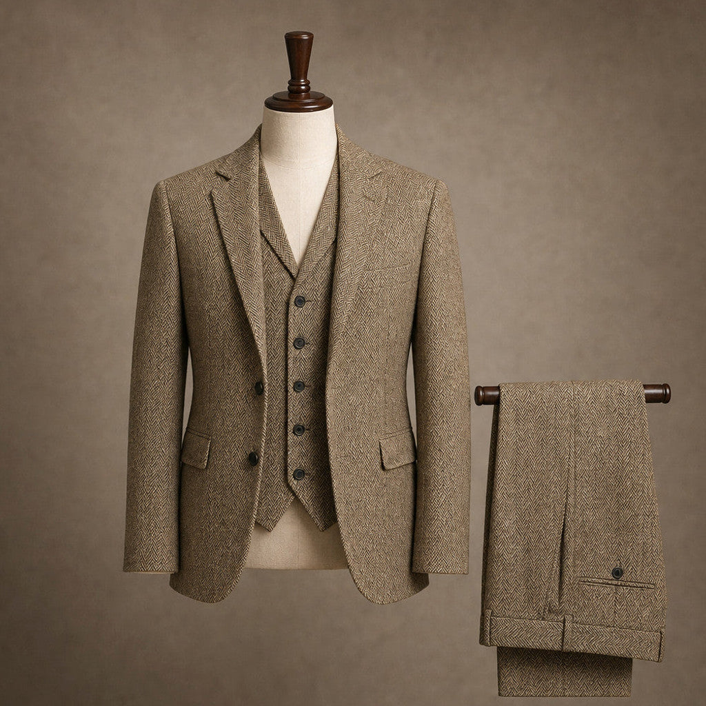 Bensor | Herringbone Waistcoat Classic Fit Khaki – Product Photo