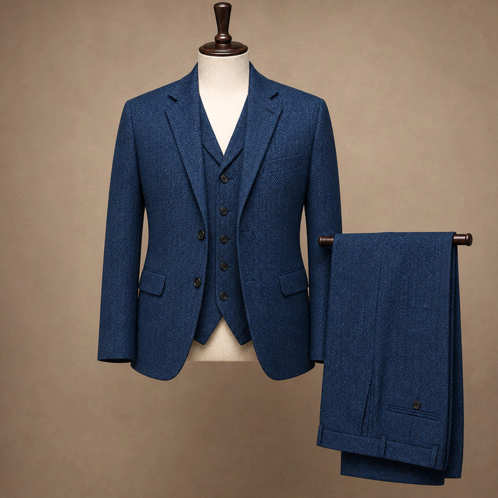 Bensor | Herringbone Waistcoat Classic Fit Royal Blue – Product Photo