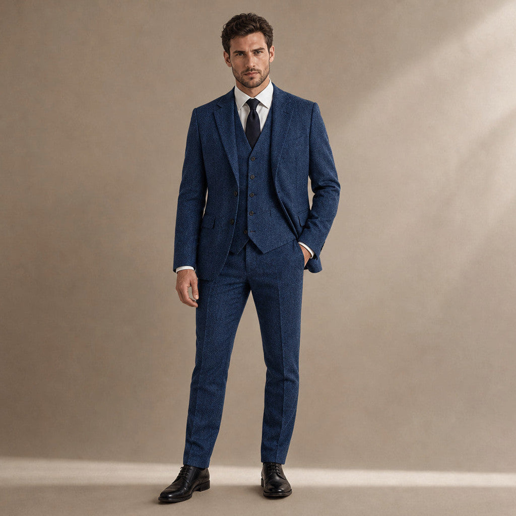Bensor | Herringbone Waistcoat Classic Fit in Royal Blue – Premium Editorial