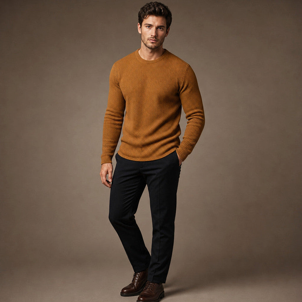 Bentley | Cardigan Ribbed Knit Slim Fit Brown – Side Angle View
