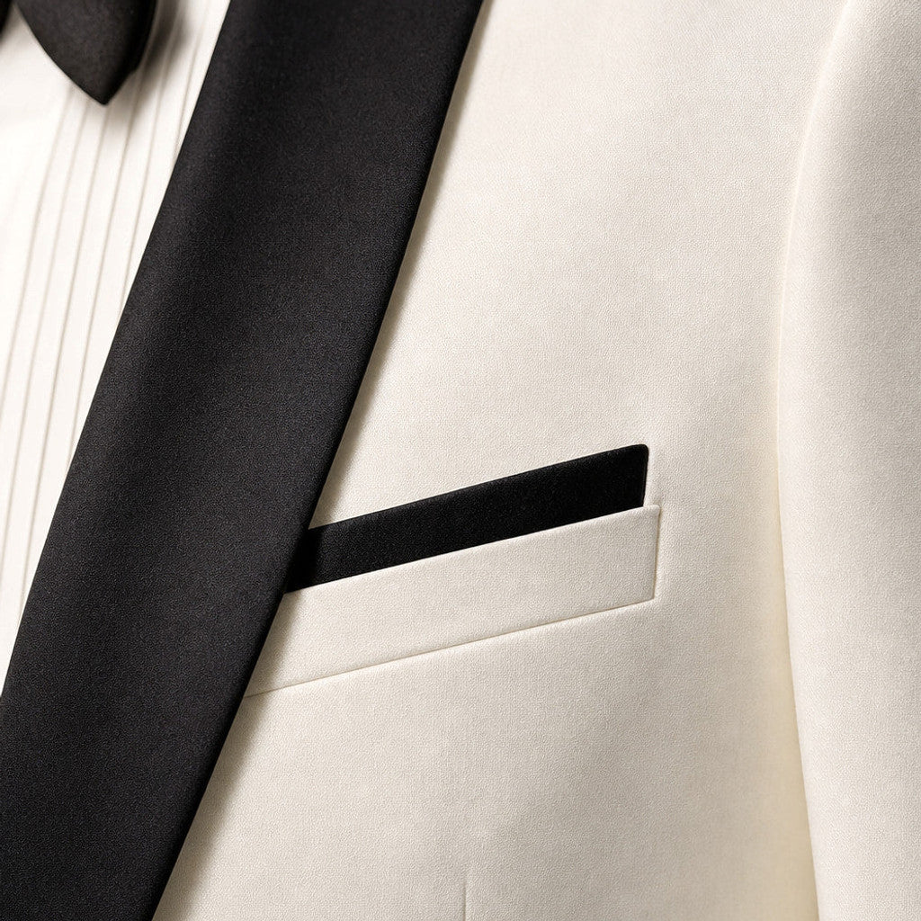 Blakon | Tuxedo Suit Shawl Lapel White White – Fabric and Detail Close-Up