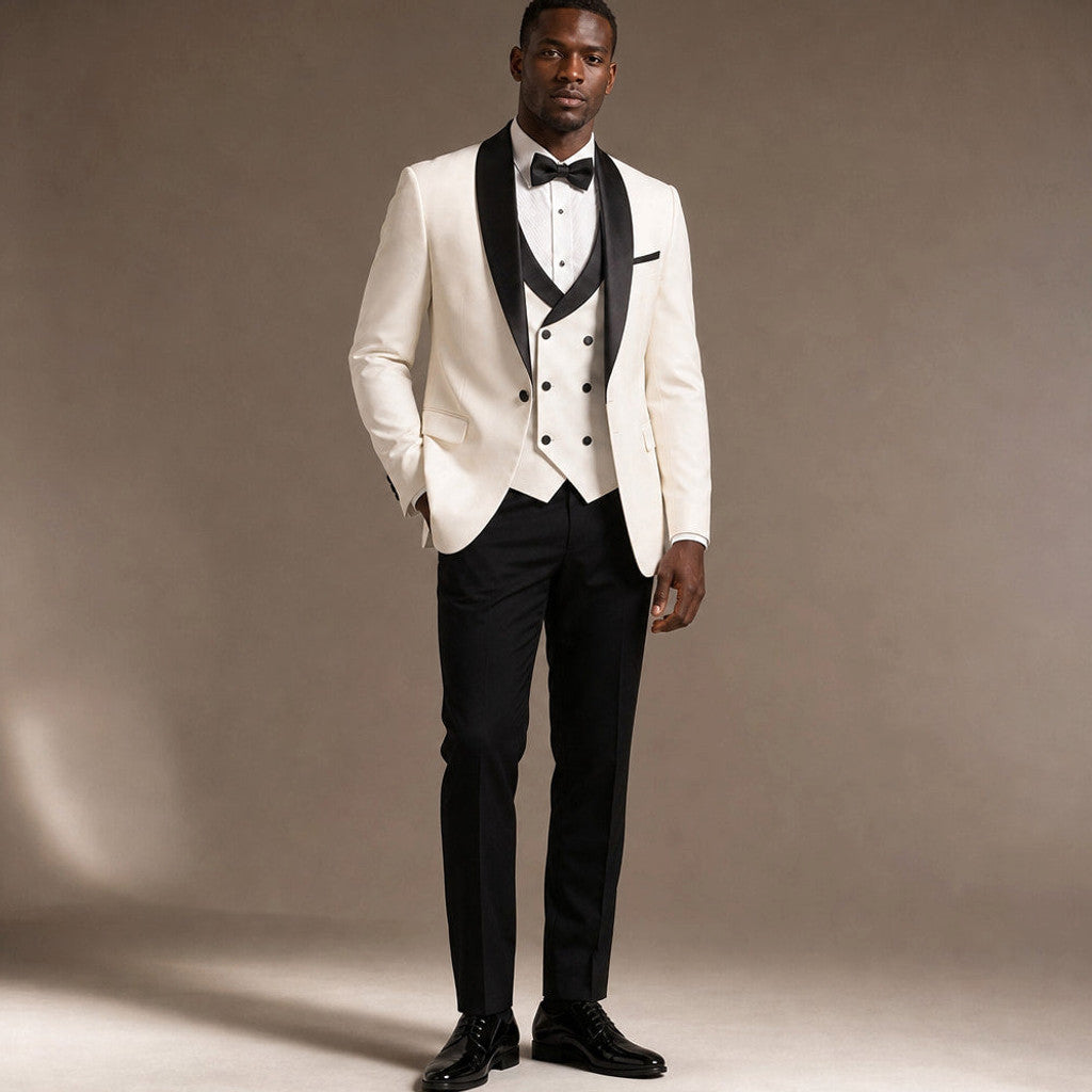 Blakon | Tuxedo Suit Shawl Lapel White White – Full Look