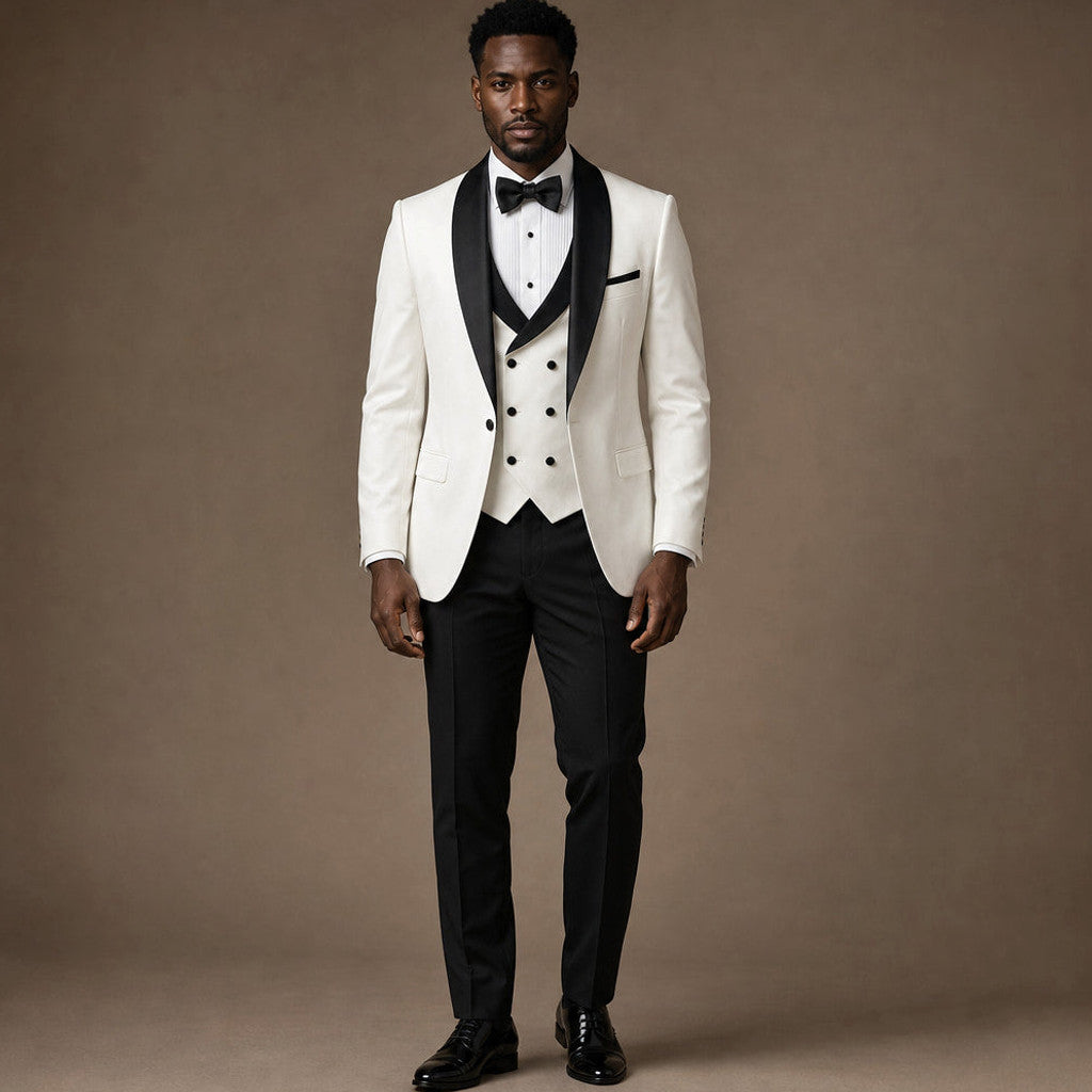 Blakon | Tuxedo Suit Shawl Lapel White in White – Premium Editorial