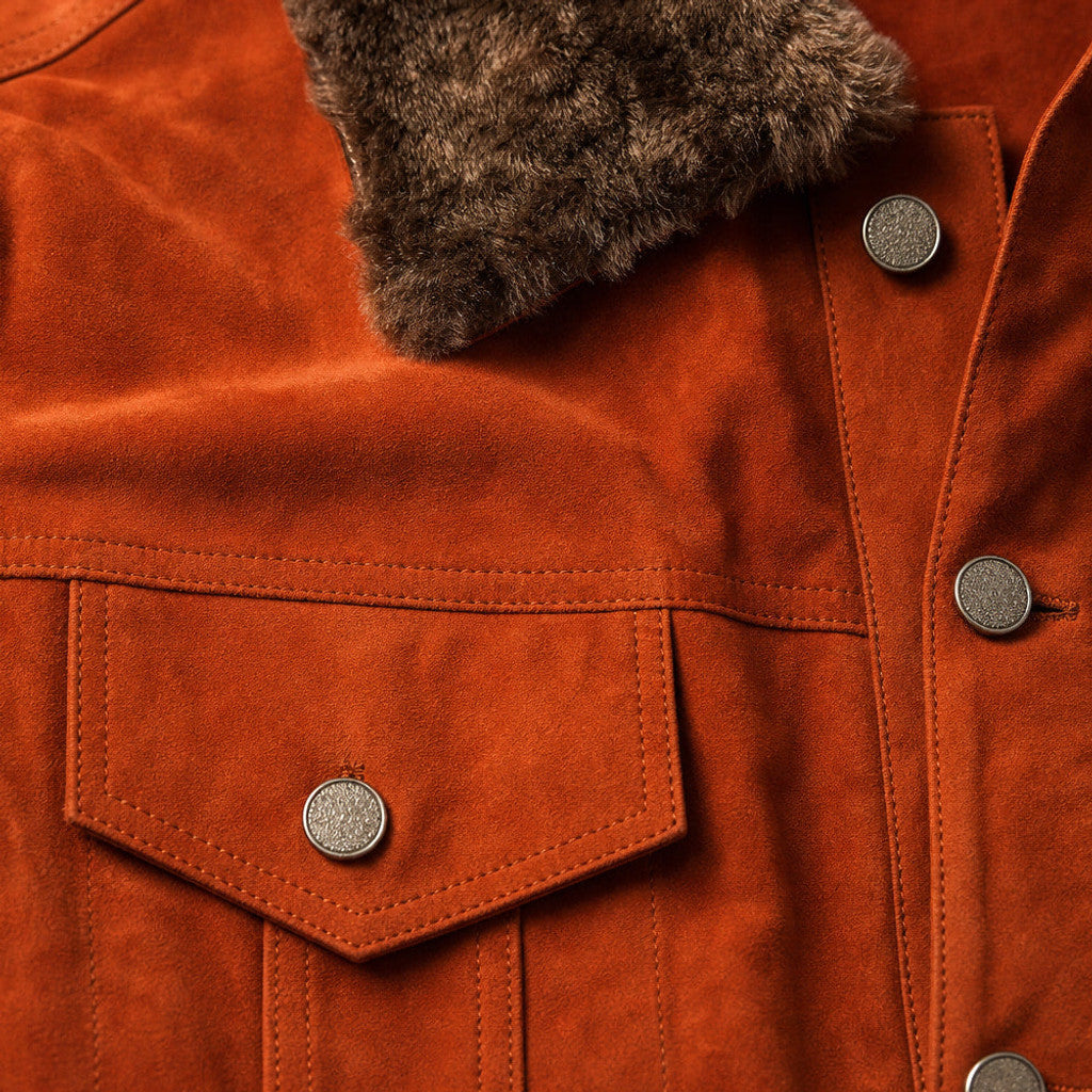 Blendon | Trucker Jacket Suede Shearling Collar Ginger Orange – Product Photo