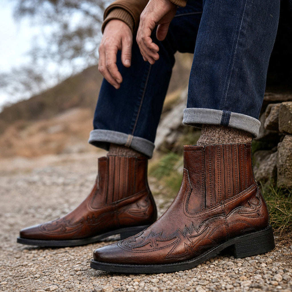 Blenox | Chukka Boots Leather Cushioned Insole Cognac Brown – Side Angle View