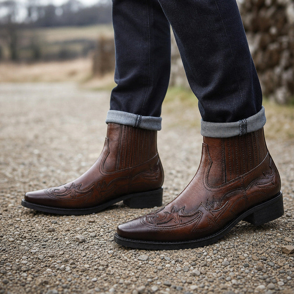 Blenox | Chukka Boots Leather Cushioned Insole Cognac Brown – Styled Editorial Shot