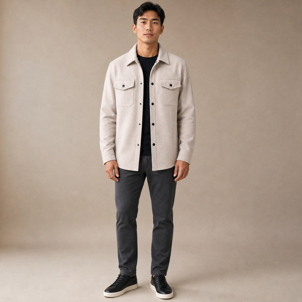 Bleron | Overshirt Jacket Brushed Relaxed Fit in Beige – Premium Editorial