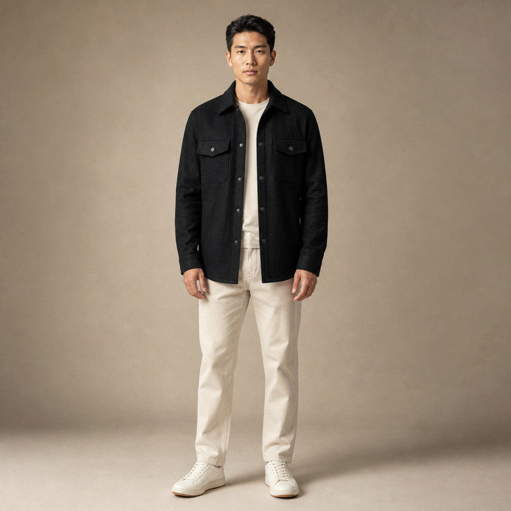 Bleron | Overshirt Jacket Brushed Relaxed Fit in Black – Premium Editorial
