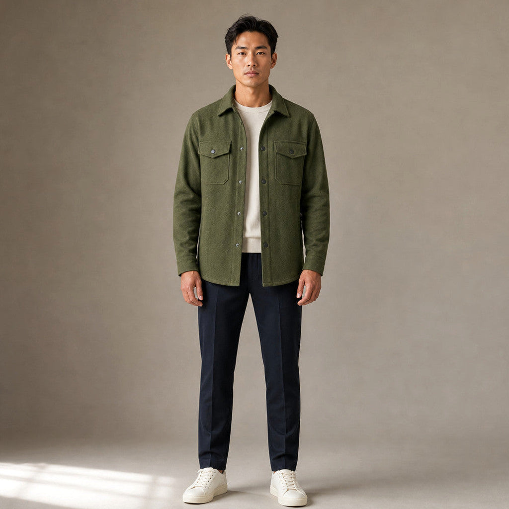 Bleron | Overshirt Jacket Brushed Relaxed Fit in Green – Premium Editorial