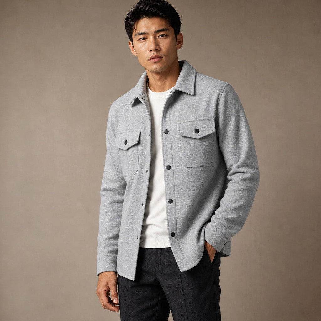 Bleron | Overshirt Jacket Brushed Relaxed Fit Grey – Side Angle View