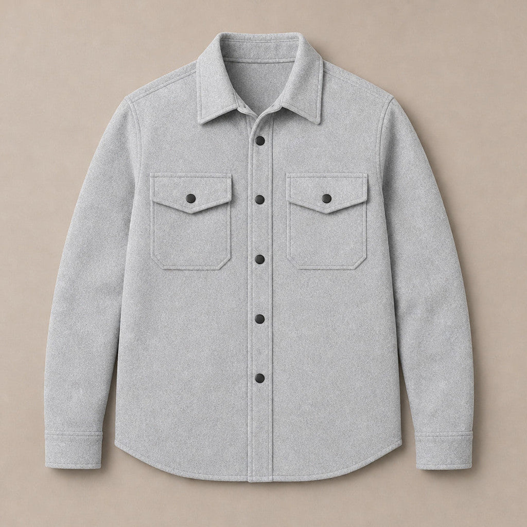 Bleron | Overshirt Jacket Brushed Relaxed Fit Grey – Flat Lay Product Photo