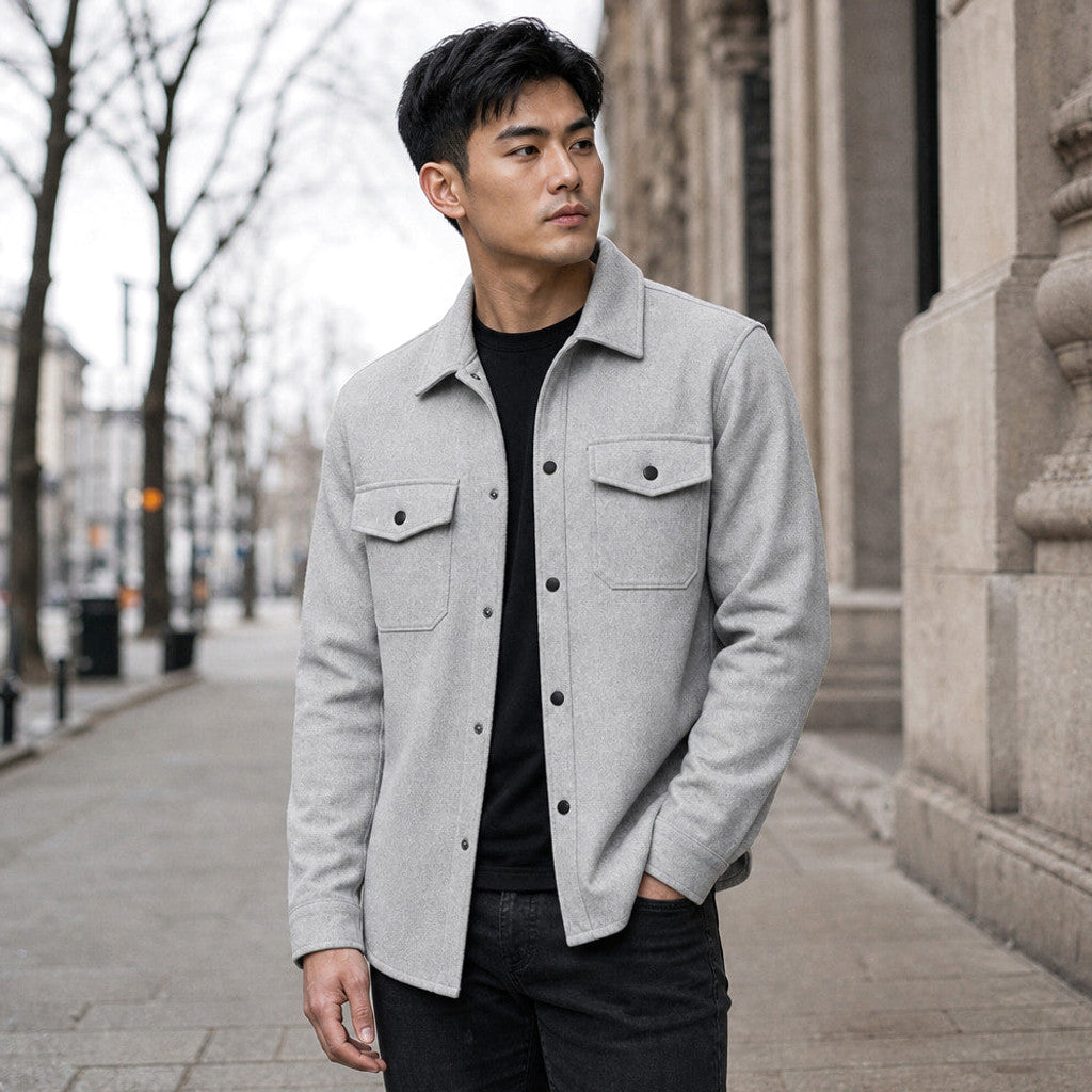 Bleron | Overshirt Jacket Brushed Relaxed Fit Grey – Styled Editorial Shot