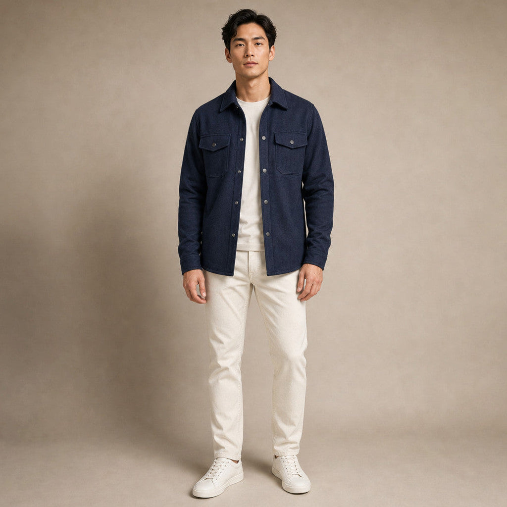 Bleron | Overshirt Jacket Brushed Relaxed Fit in Navy – Premium Editorial