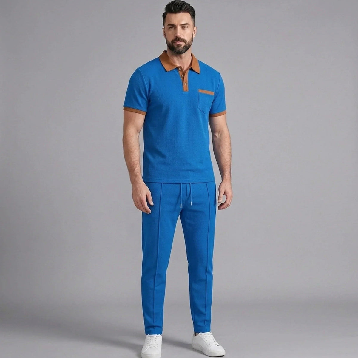 Falcren | Matching Set Waffle Knit Polo Straight-Leg Trousers