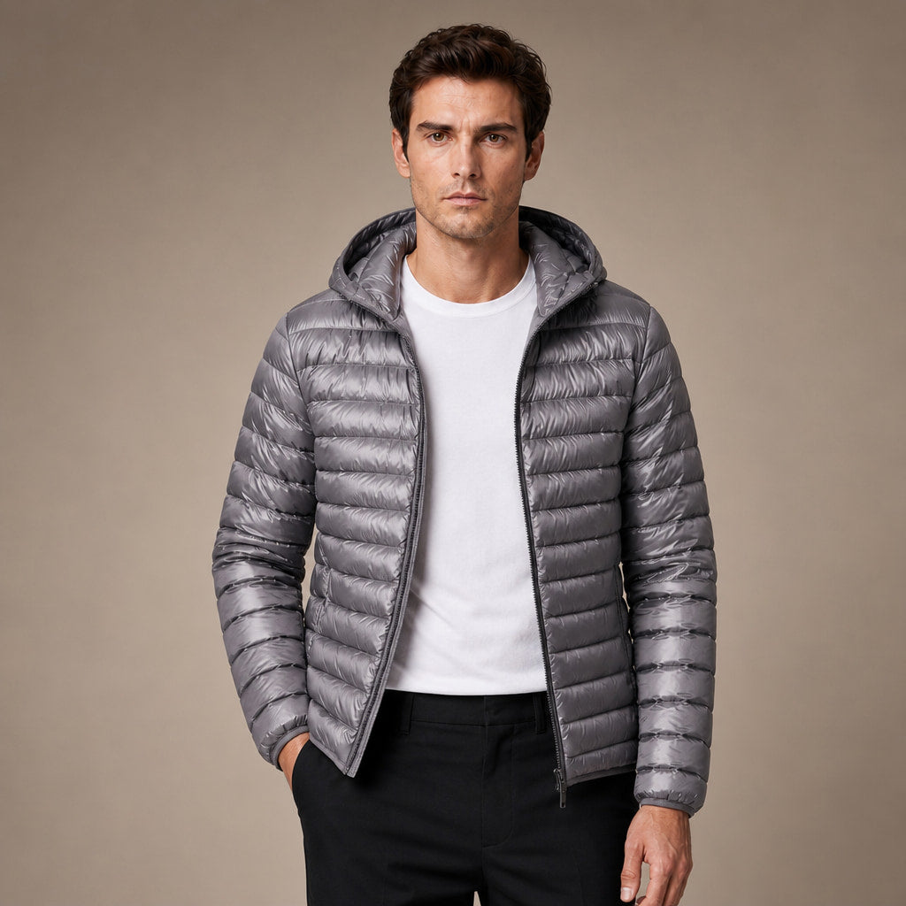 Hooded Puffer Jacket Lightweight Packable in Gray – Tomosino Premium Menswear
