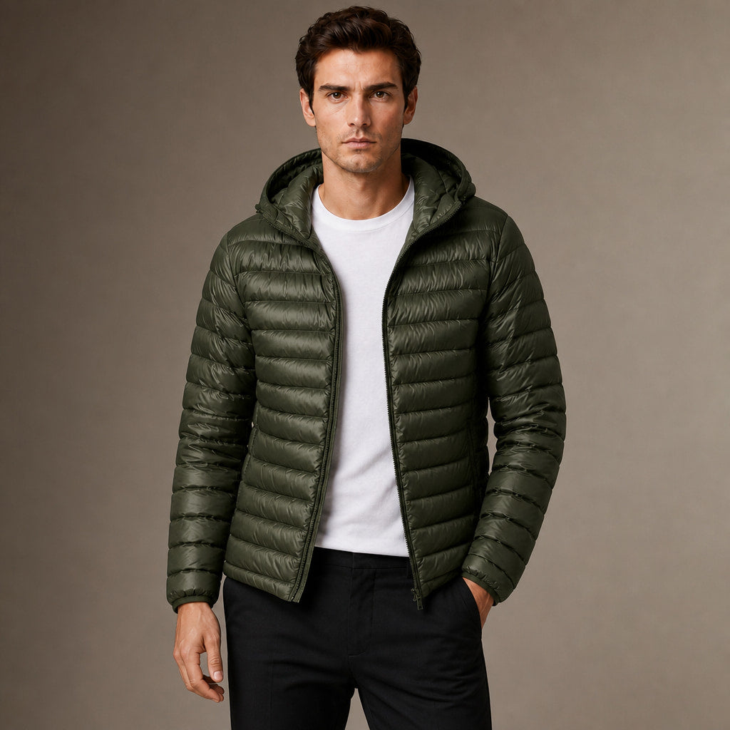 Hooded Puffer Jacket Lightweight Packable in Green – Tomosino Premium Menswear