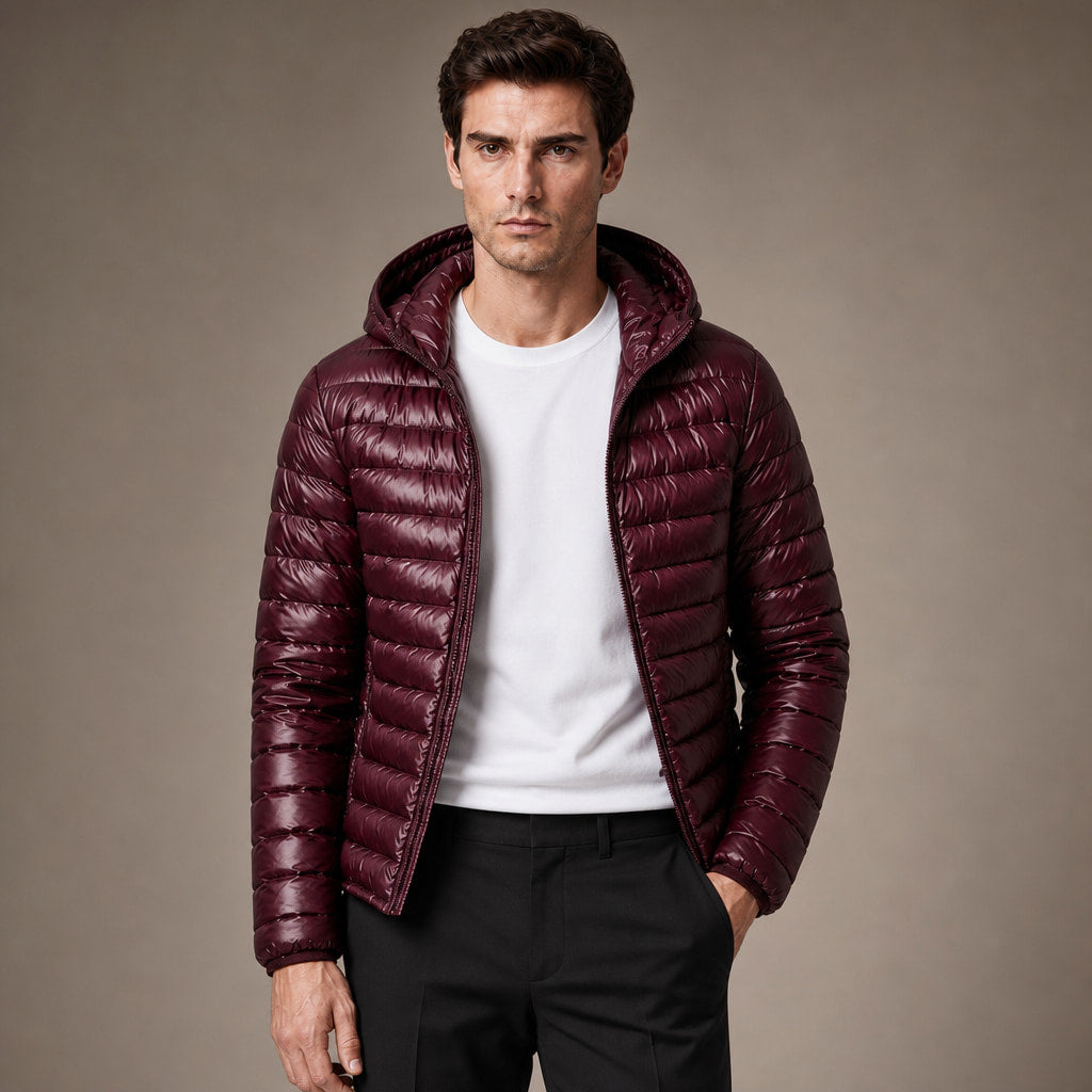 Hooded Puffer Jacket Lightweight Packable in Wine – Tomosino Premium Menswear
