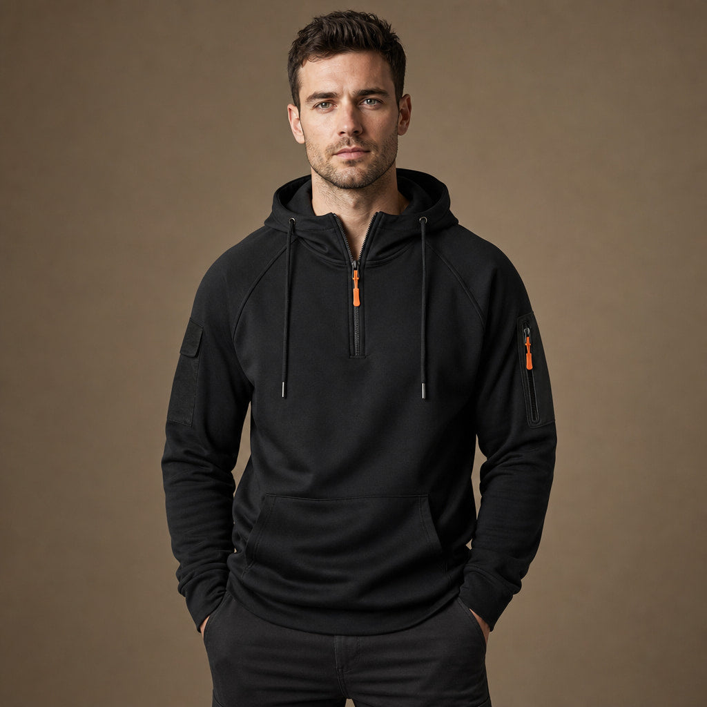 Graphic Hoodie Half-Zip Pullover with Kangaroo Pocket in Black – Tomosino Premium Menswear