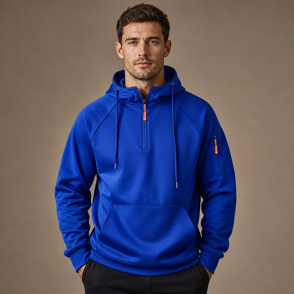 Graphic Hoodie Half-Zip Pullover with Kangaroo Pocket in Blue – Tomosino Premium Menswear