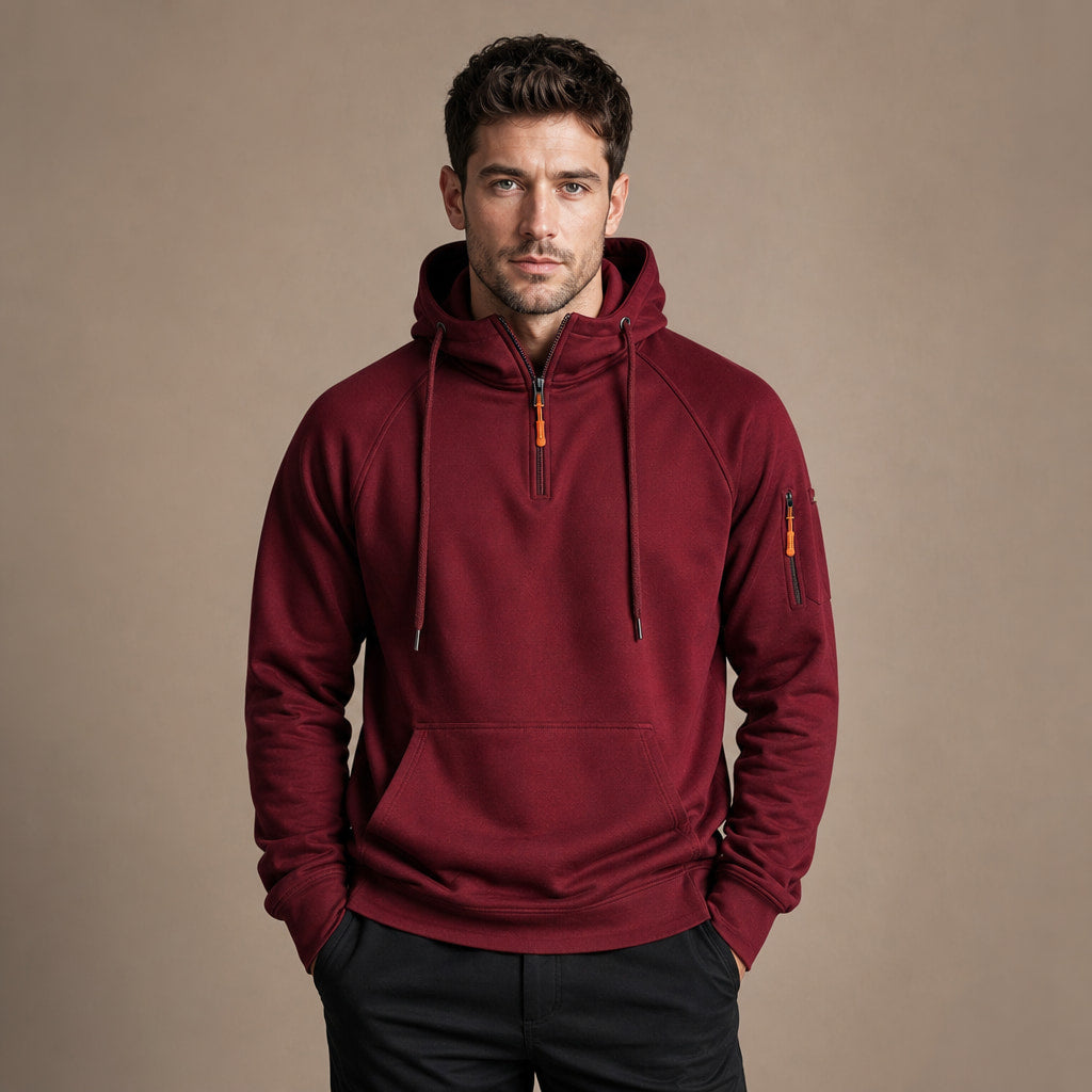 Graphic Hoodie Half-Zip Pullover with Kangaroo Pocket in Red – Tomosino Premium Menswear
