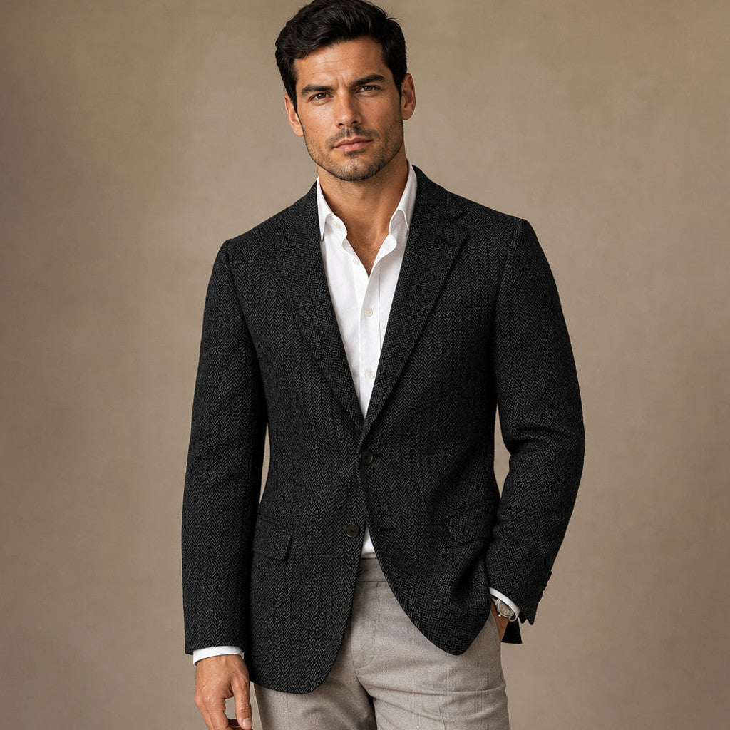 Bolex | Herringbone Blazer Regular Fit in Black – Premium Editorial