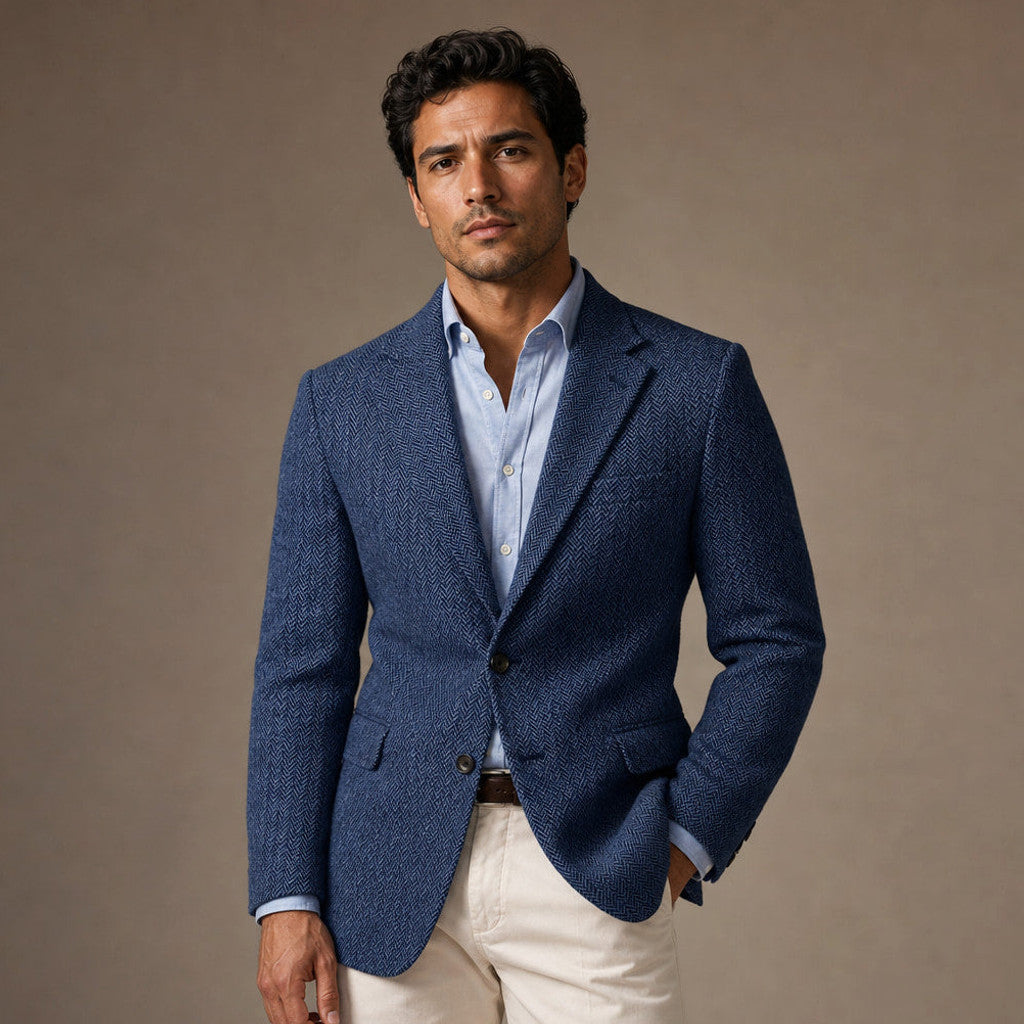 Bolex | Herringbone Blazer Regular Fit in Blue – Premium Editorial
