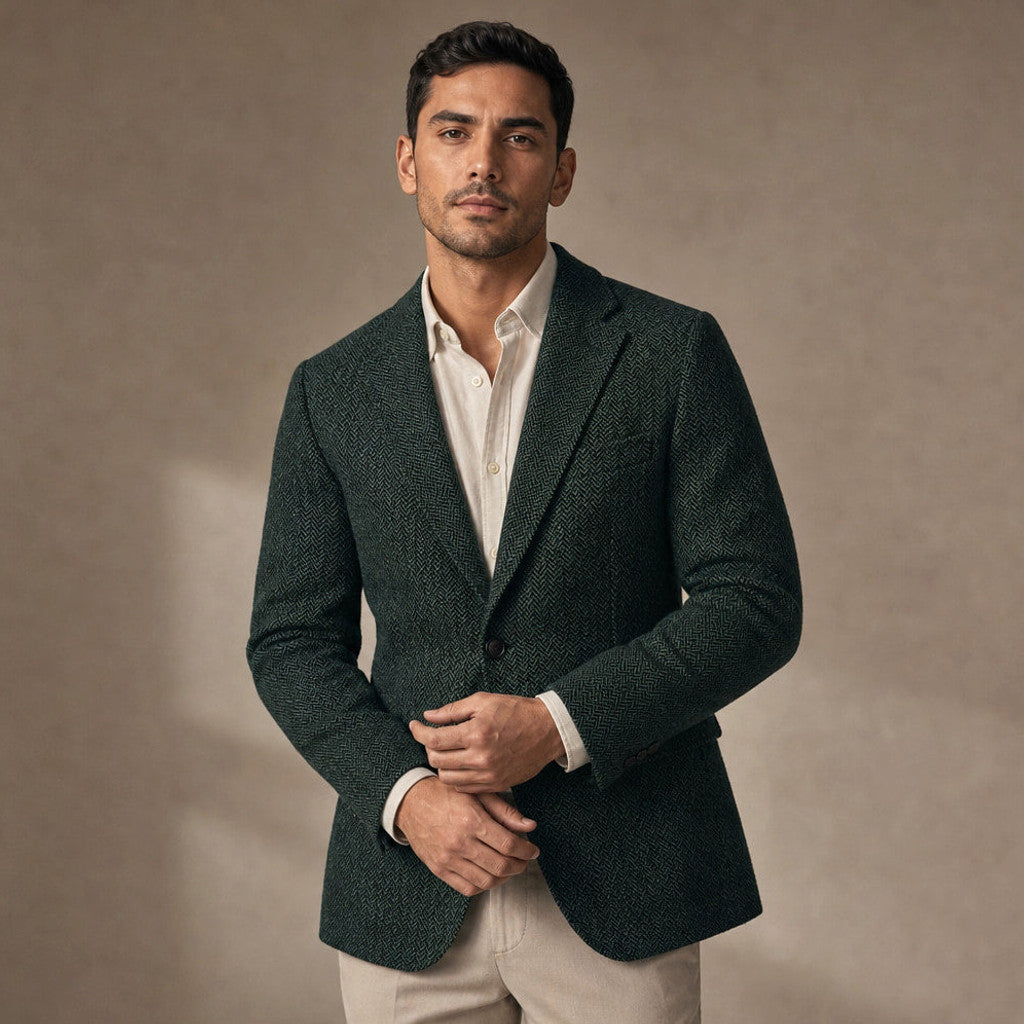 Bolex | Herringbone Blazer Regular Fit Dark Green – Product Photo