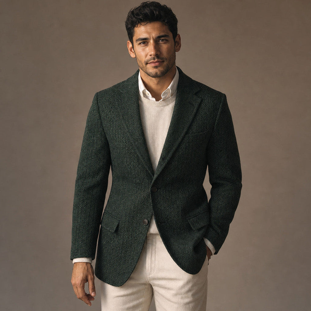 Bolex | Herringbone Blazer Regular Fit in Dark Green – Premium Editorial