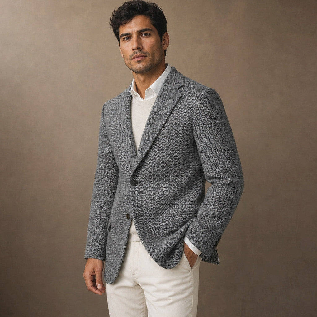 Bolex | Herringbone Blazer Regular Fit Grey – Side Angle View