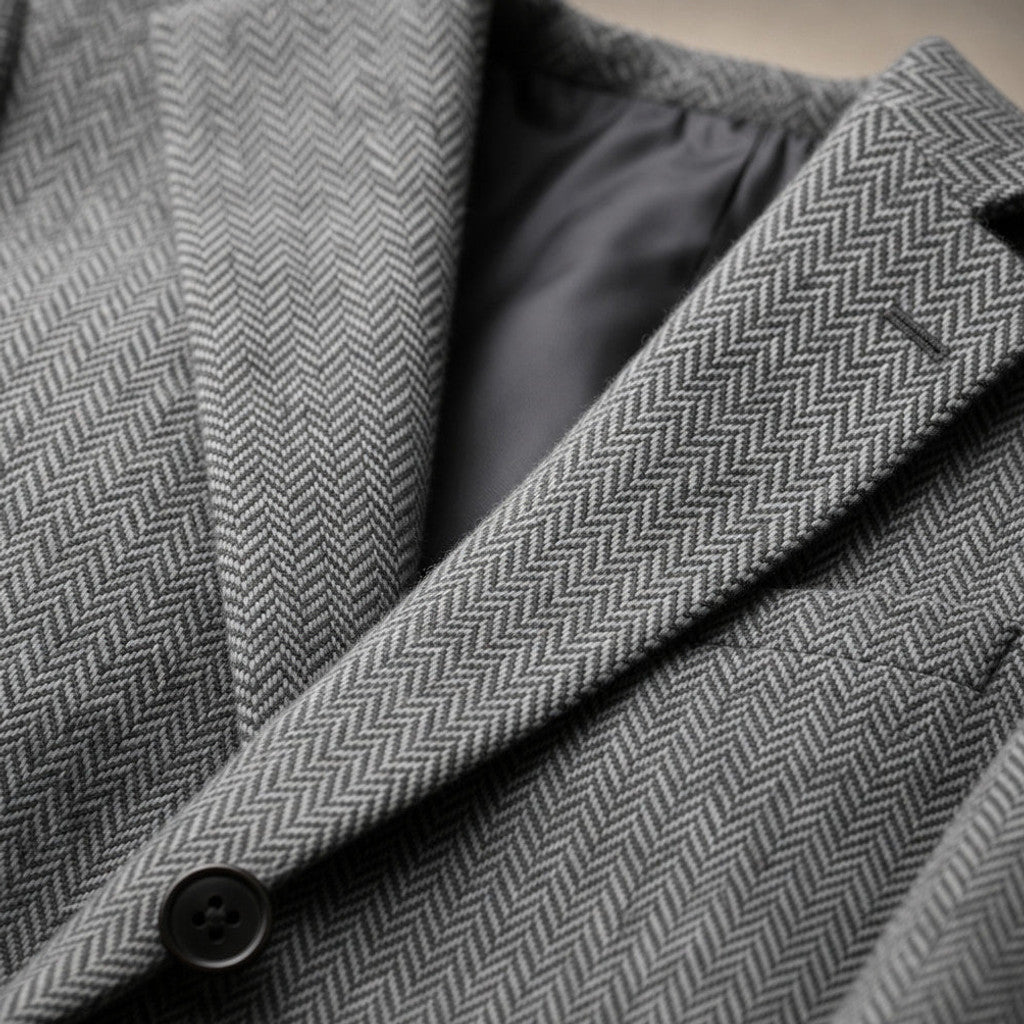Bolex | Herringbone Blazer Regular Fit Grey – Fabric and Detail Close-Up