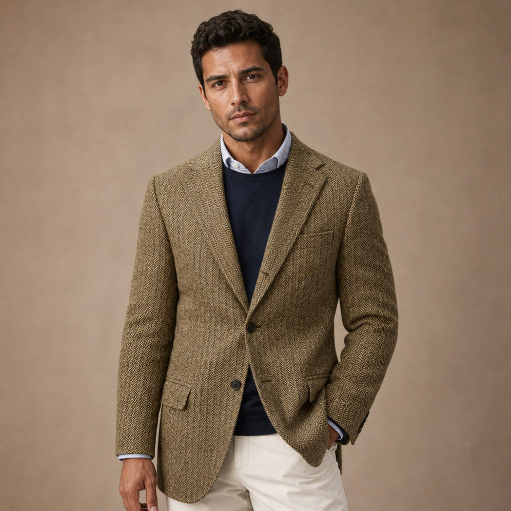 Bolex | Herringbone Blazer Regular Fit Khaki – Product Photo