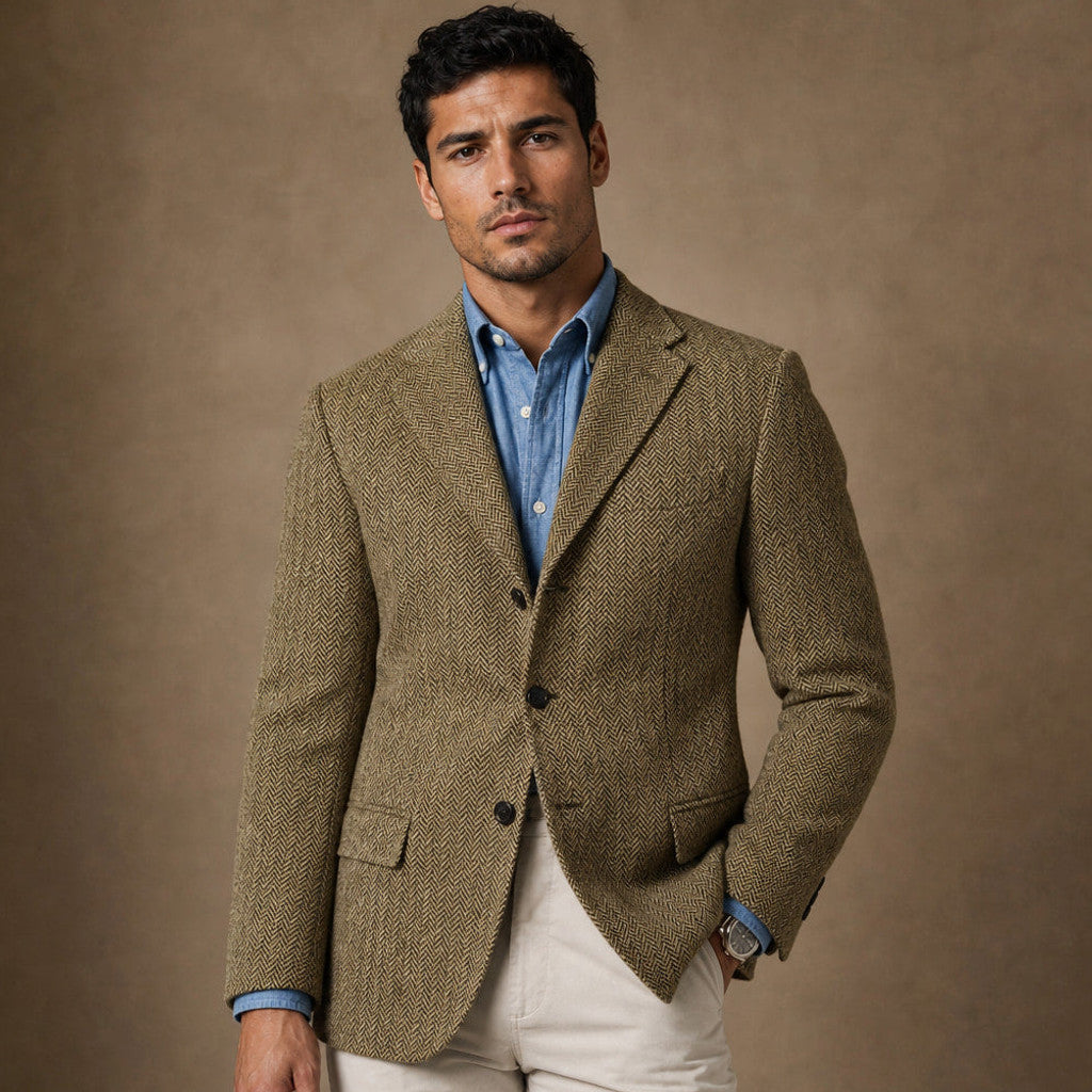 Bolex | Herringbone Blazer Regular Fit in Khaki – Premium Editorial