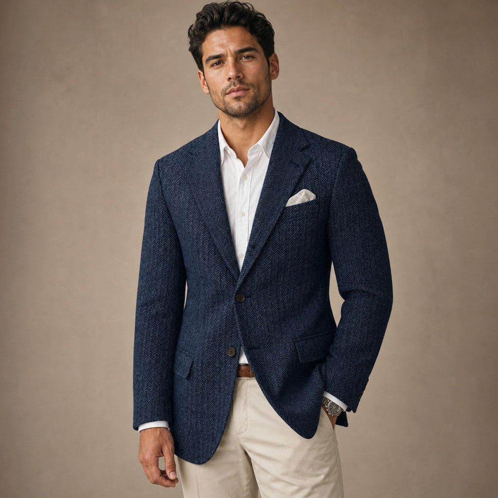 Bolex | Herringbone Blazer Regular Fit Navy – Product Photo