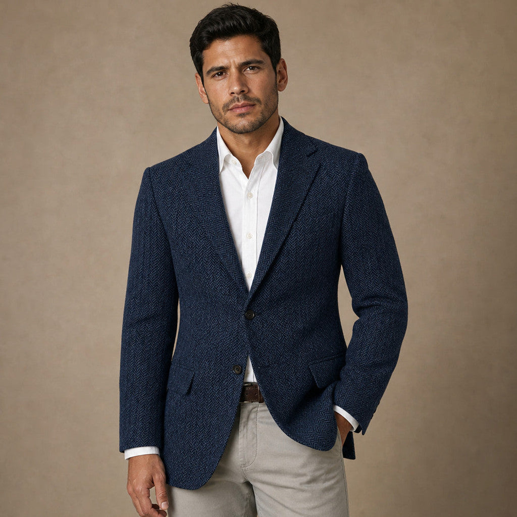 Bolex | Herringbone Blazer Regular Fit in Navy – Premium Editorial