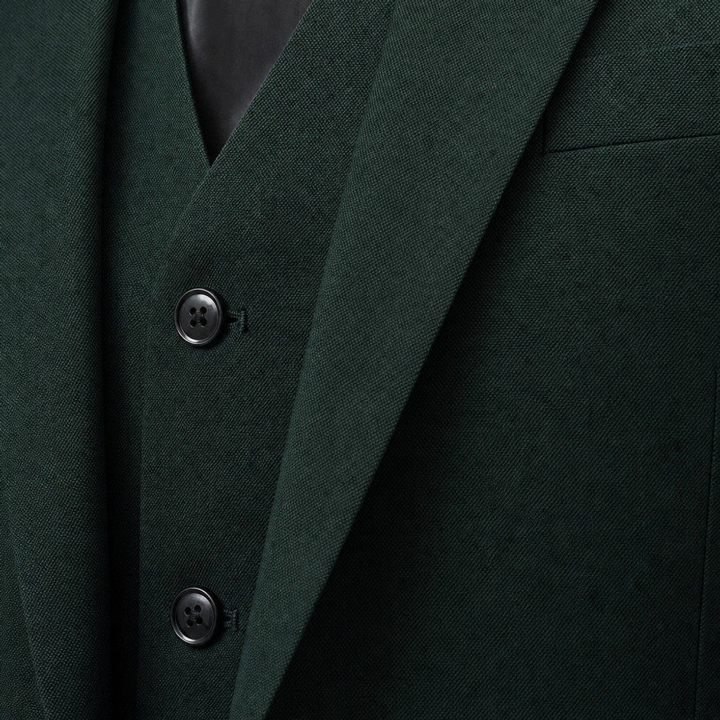 Bolner | Three Piece Suit One Button Green Green – Fabric and Detail Close-Up