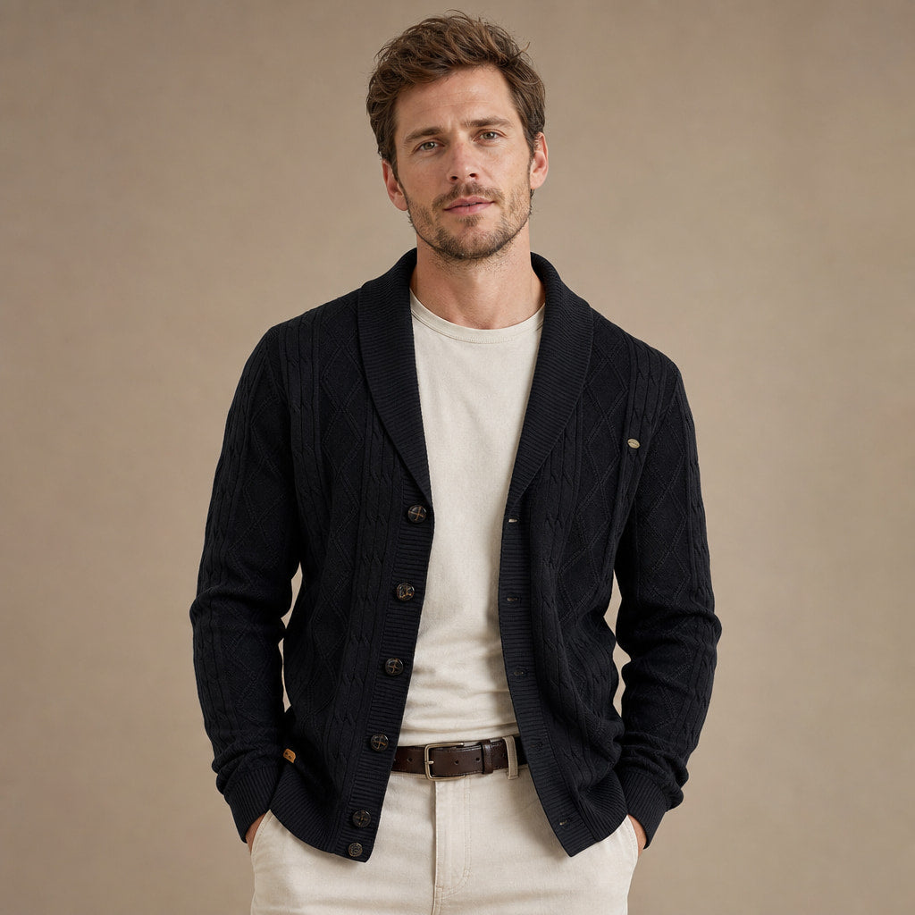 Cardigan Geometric Jacquard Shawl Collar in Black – Tomosino Premium Menswear