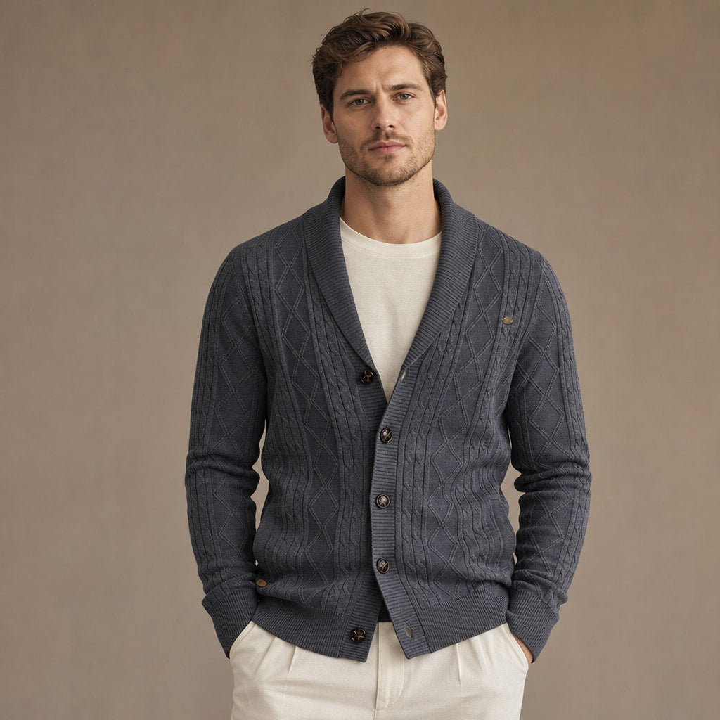 Cardigan Geometric Jacquard Shawl Collar in Grey – Tomosino Premium Menswear