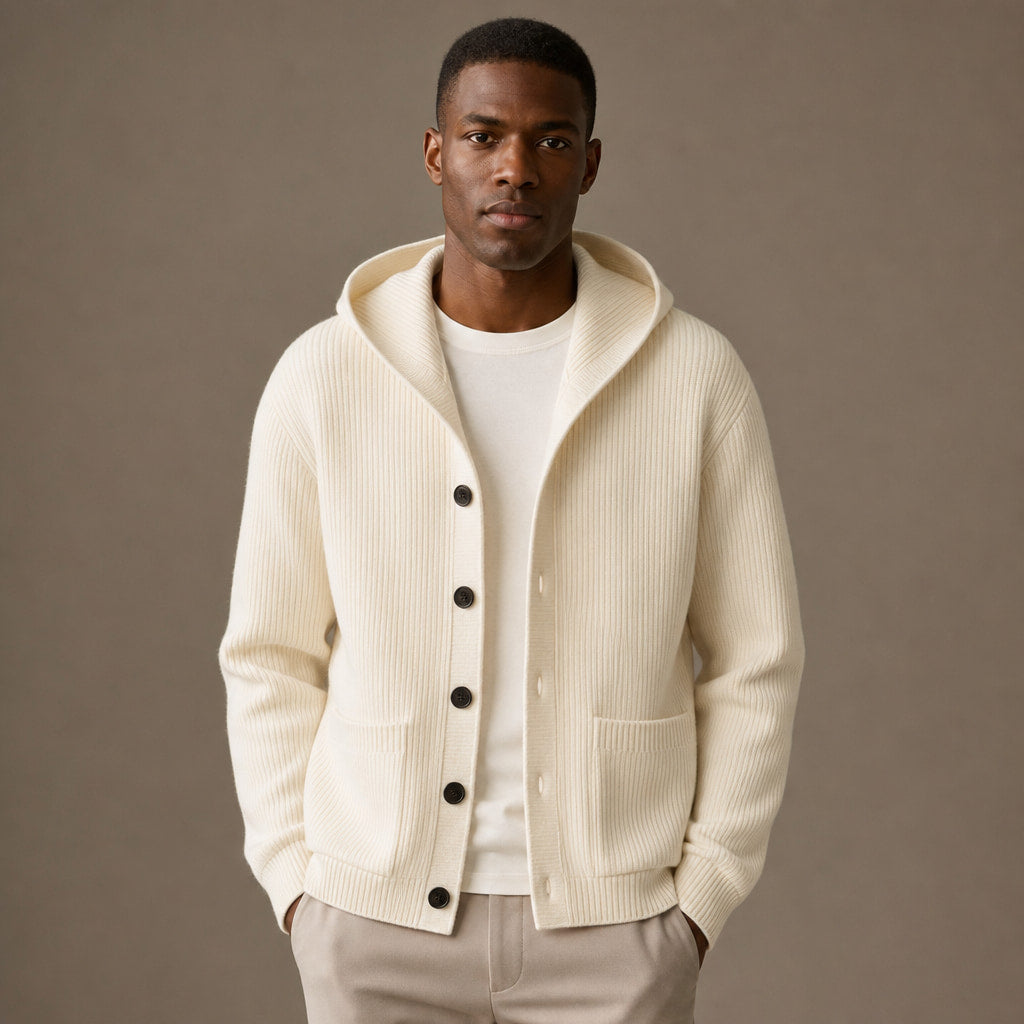 Cardigan Wool Blend Hooded Button-Up in Cream – Tomosino Premium Menswear