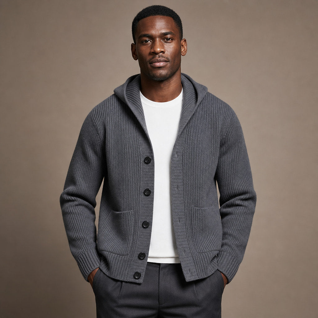 Cardigan Wool Blend Hooded Button-Up in Gray – Tomosino Premium Menswear