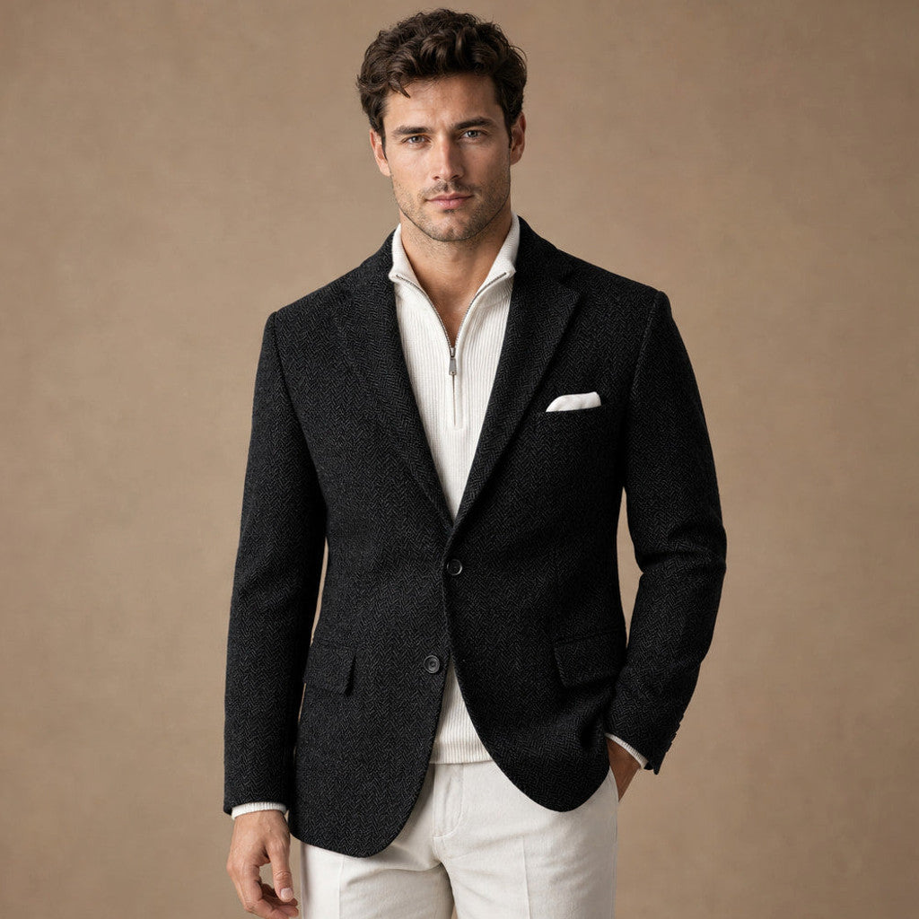 Bracken | Herringbone Blazer Slim Fit in Black – Premium Editorial