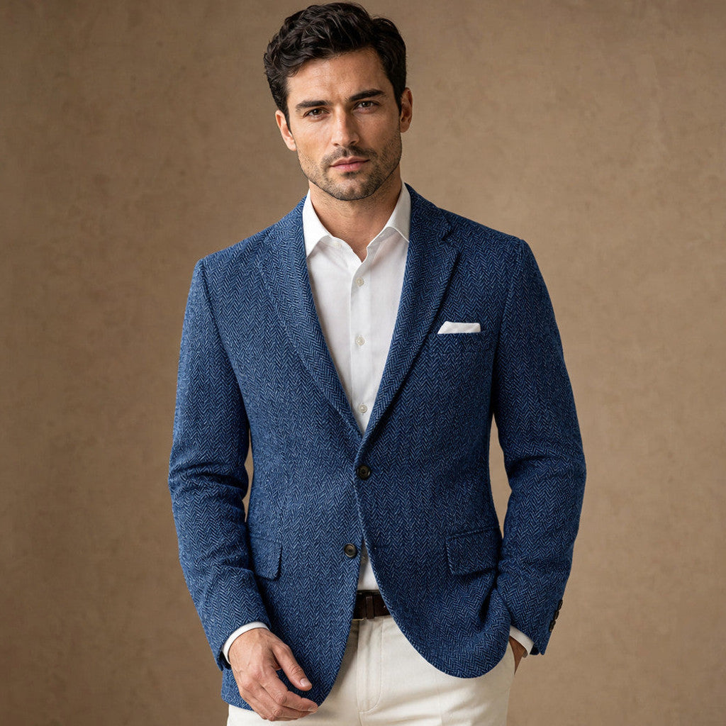 Bracken | Herringbone Blazer Slim Fit in Blue – Premium Editorial