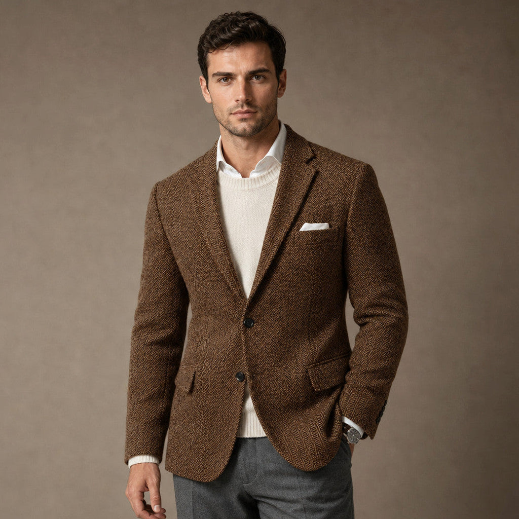 Bracken | Herringbone Blazer Slim Fit in Brown – Premium Editorial