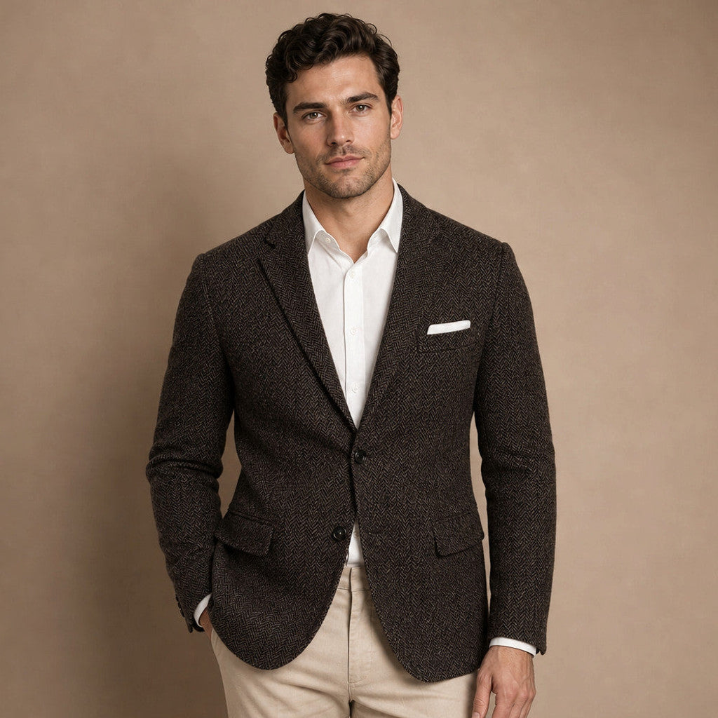 Bracken | Herringbone Blazer Slim Fit in Coffee – Premium Editorial
