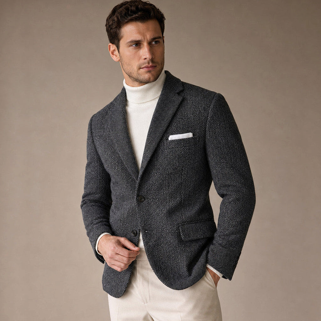 Bracken | Herringbone Blazer Slim Fit Dark Gray – Side Angle View